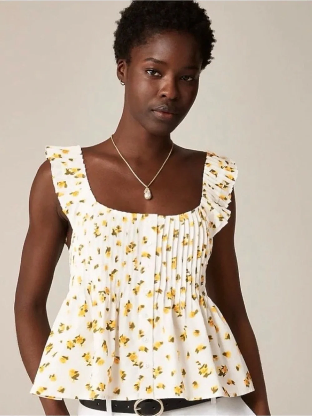 J.Crew Pintuck Peplum Top in Budding Rose Print